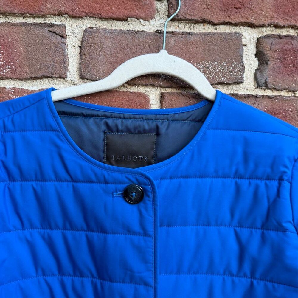 Talbots Women's Collarless Button Front Lined Quilted Jacket Blue Large NEW - Picture 4 of 10
